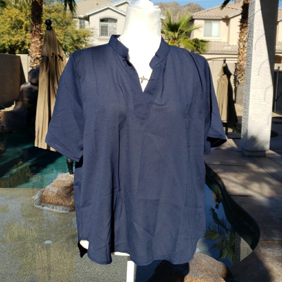 Tops - NEW Semi Sheer Lightweight Vneck Navy Blue Blouse